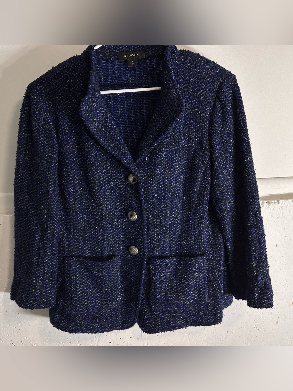 St. John Navy Textured Bouclé Designer Blazer